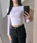 Różowy damski crop top krótka bluzka z długim rękawem XXS 33 Shein