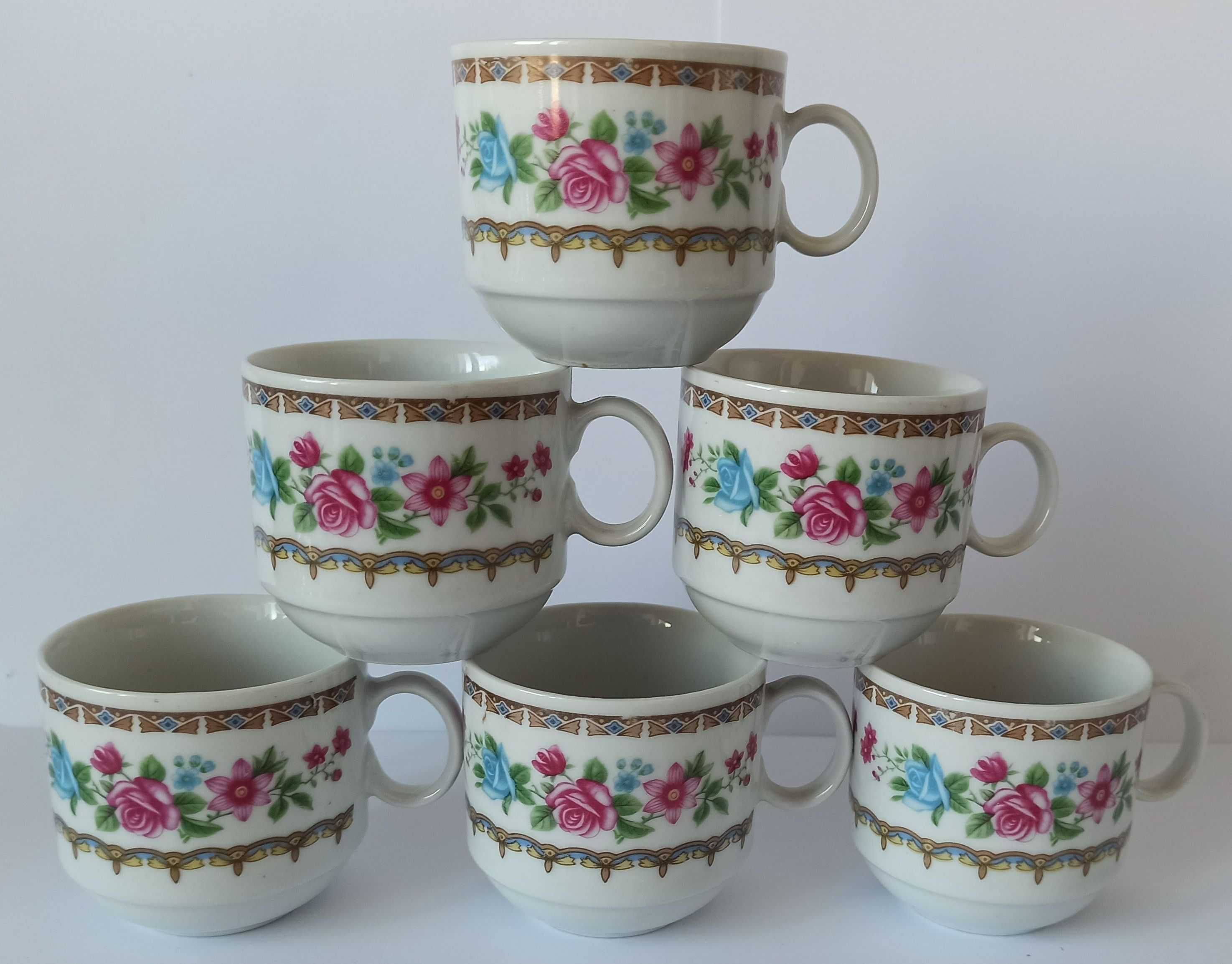 piękne malowane filiżanki zestaw 6 sztuk różyczki chińska porcelana