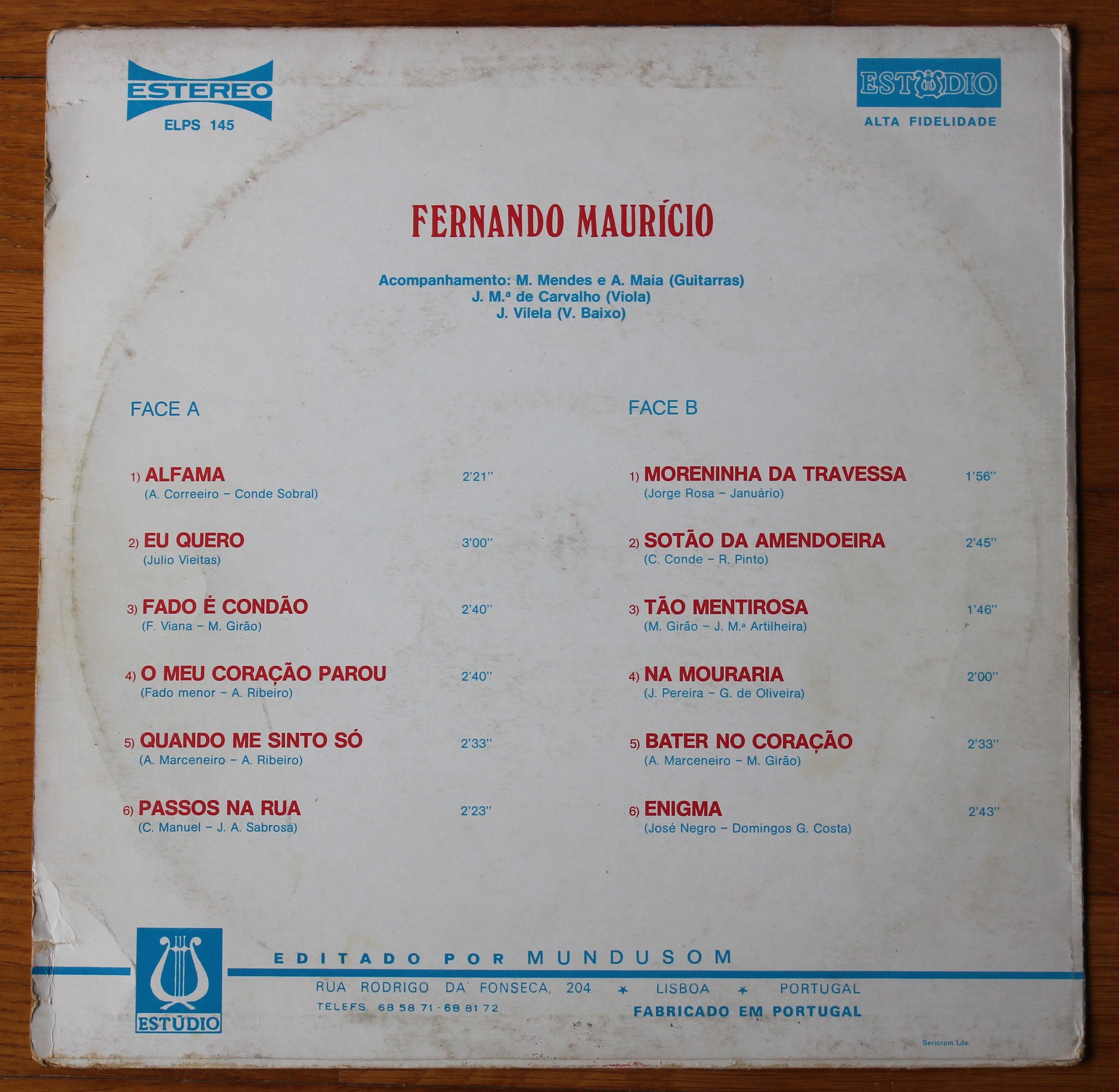 LP "Fernando Maurício" - Fernando Maurício, disco de vinil