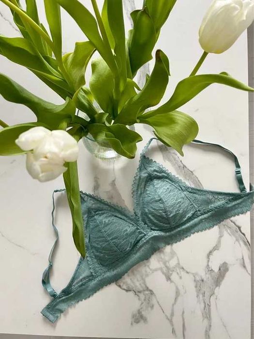 Nowy biustonosz koronkowy, stanik, bielizna turkusowa, koronka