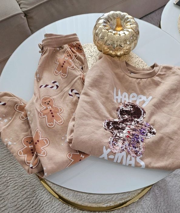 Komplet dres zesraw spodnie +bluza 140 Mikoła#j ciastek #święta# sesja