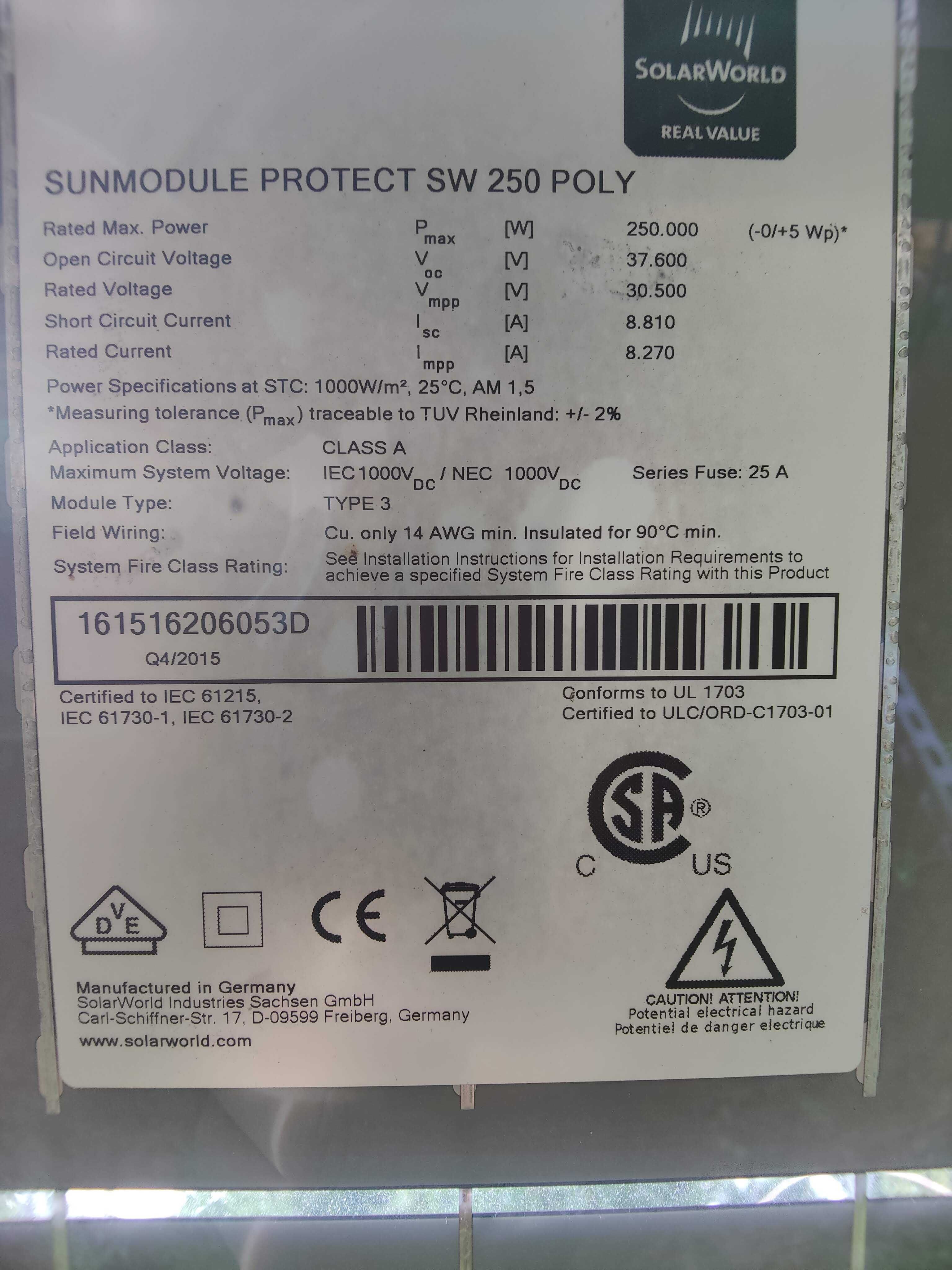 Panele fotowoltaiczne SolarWorld SW 250 double-glass niemieckie