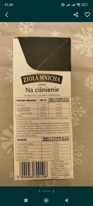 Herbata na ciśnienie Mnichów ziołowo - owocowa 5x20