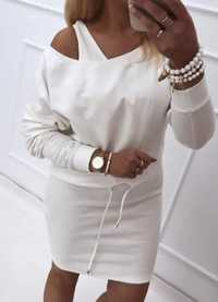 Komplet biały sukienka plus bluza