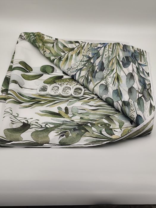 Nowa zasłona prysznicowa 90x180 cm liście z kółkami