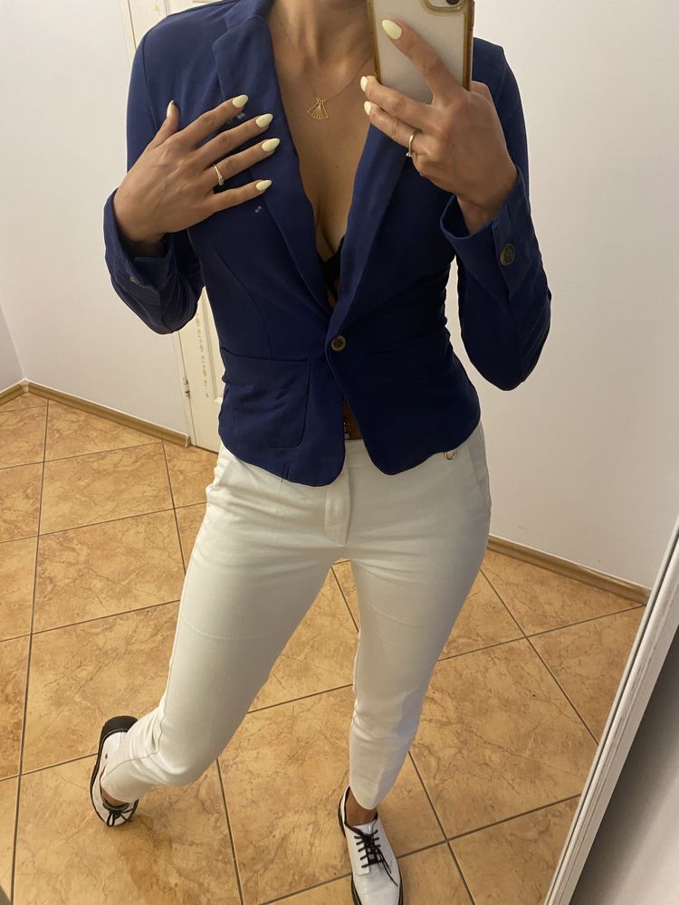 Zara marynarka zakiet garnitur elegancka granat XS 34 marynarska