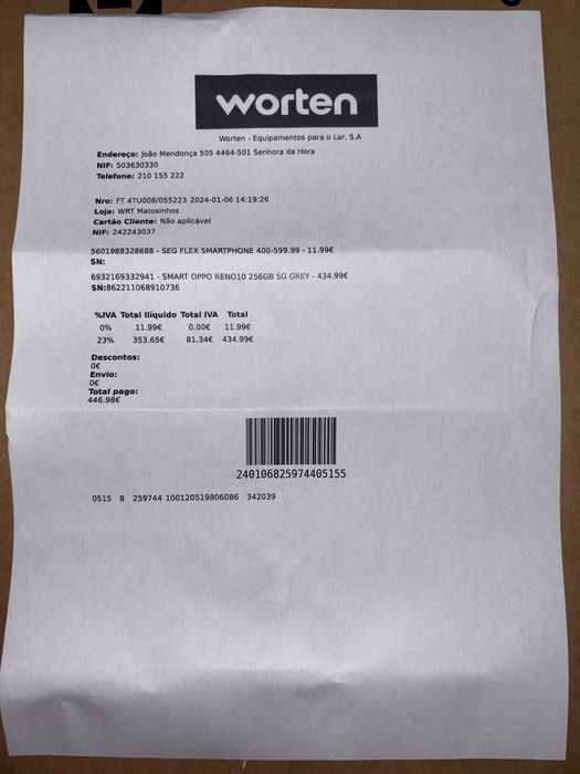 Oppo reno 10 5GB 256GB Como Novo
