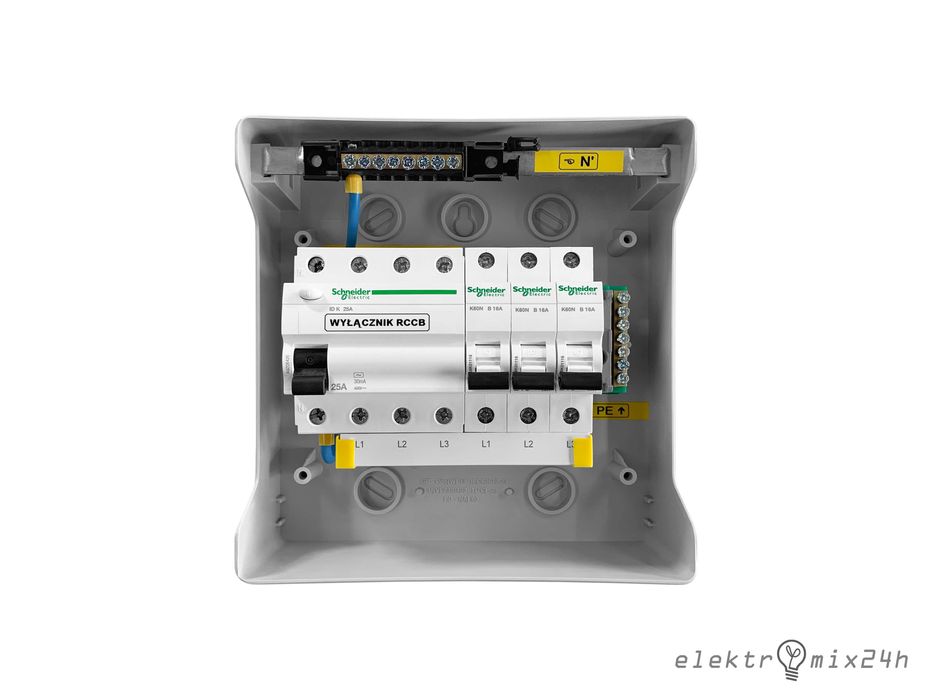 Rozdzielnica natynkowa, hermetyczna IP65 wyposażona Schneider Electric
