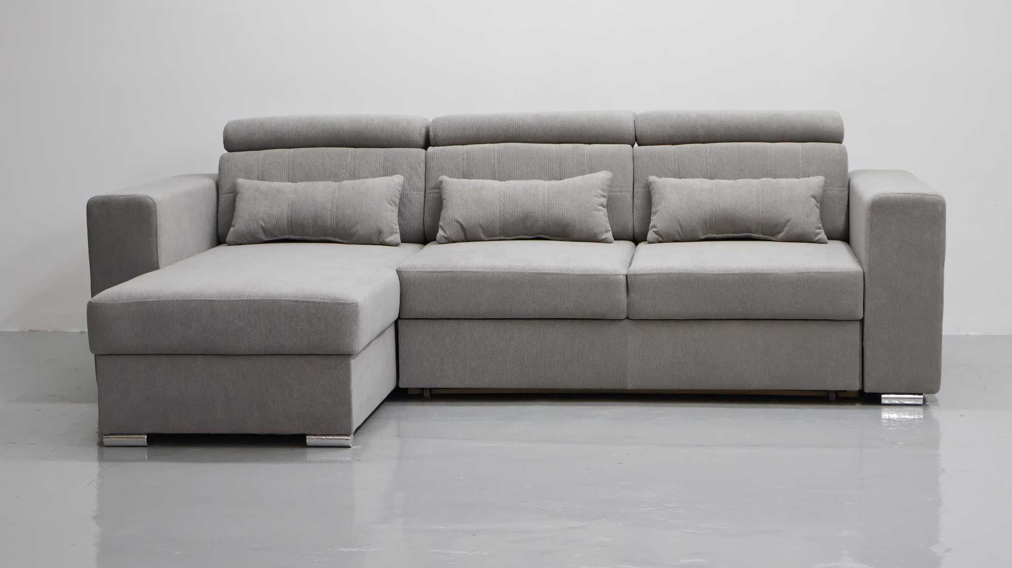 THS NAROŻNIK funkcja spania pojemnik regulowane oparcie SOFA szara
