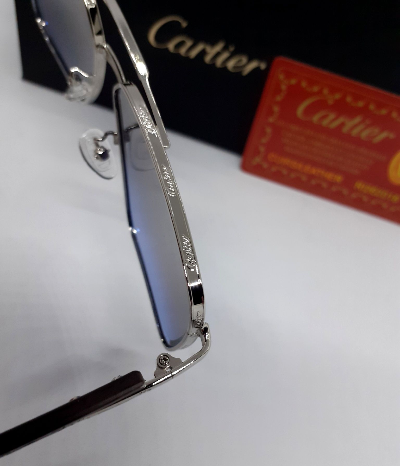 Cartier очки мужские серо синий градиент в серебр металле в упаковке