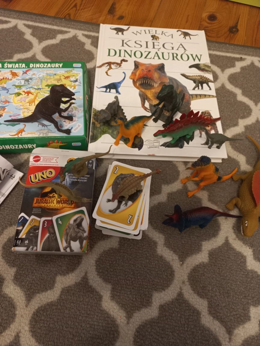 Dinozaury puzzle  karty uno figurki encyklopedia dinozaurow