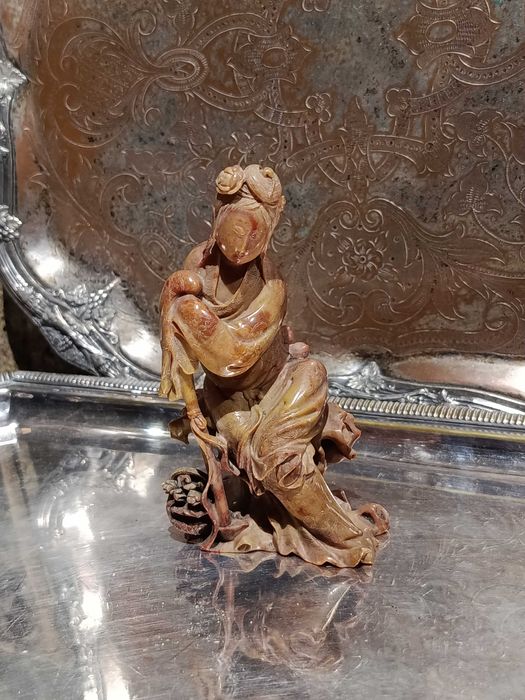 Escultura Divindade Chinesa Pedra Natural China Séc XIX 12,8 cm