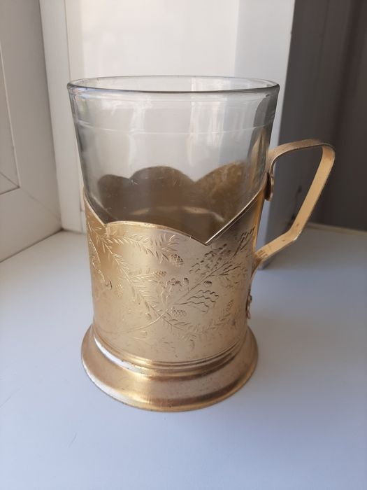 Подстаканник алюминиевый с напылением под золото винтаж