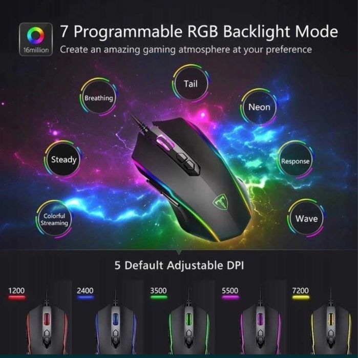NOWA Mysz przewodowa USB RGB dla graczy LED 8 przycisków