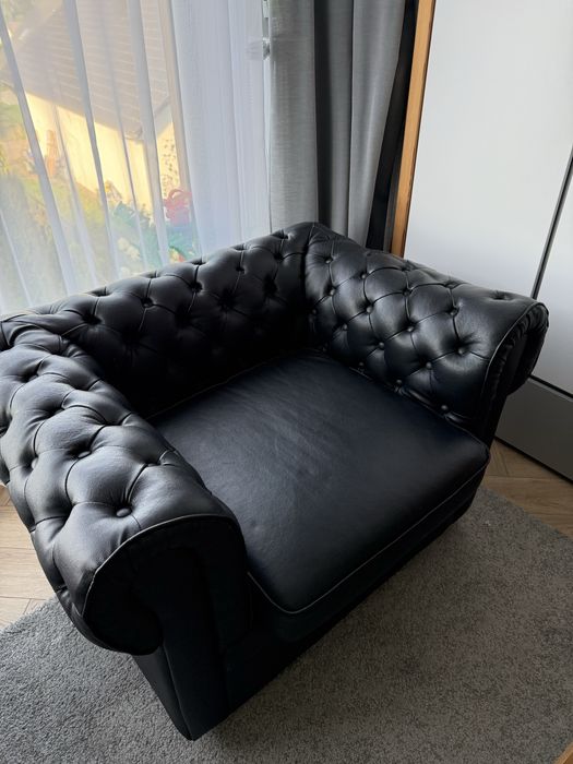 Fotel Chesterfield skóra czarny pikowany ! Super stan ! Beliani.pl