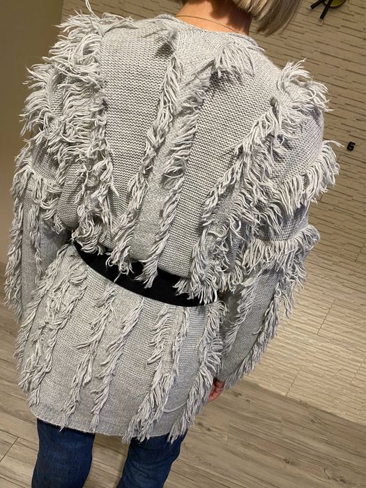 Andżela kardigan frędzle boho sweterek szary Uni