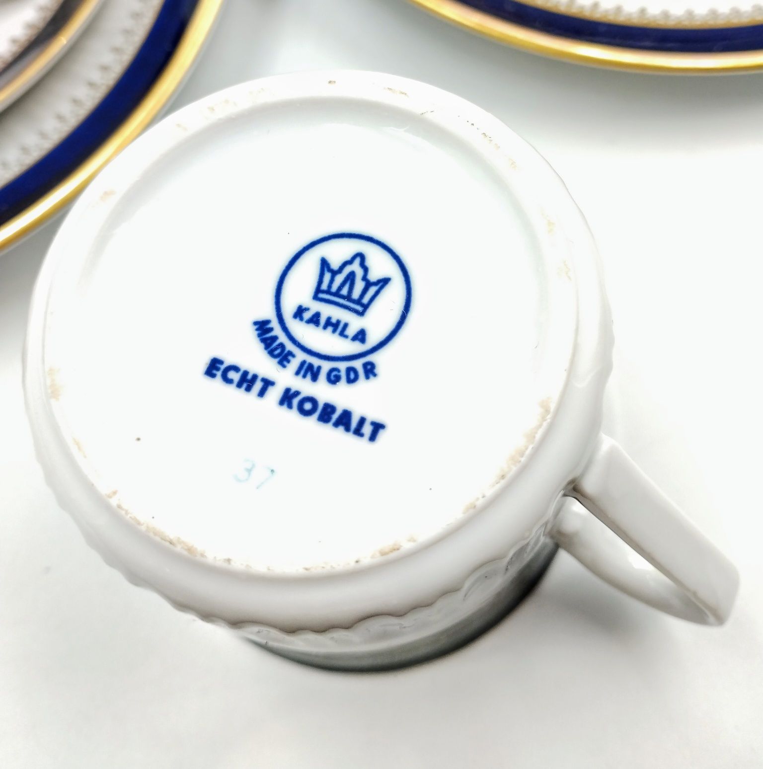 Zestaw serwis kawowy Kahla Echt Kobalt porcelana kobaltowo złota biała
