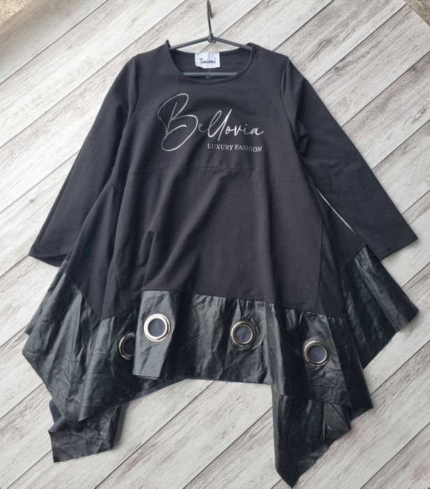 Итальянская балахон туника платье оверсайз батал черная летучья мышь