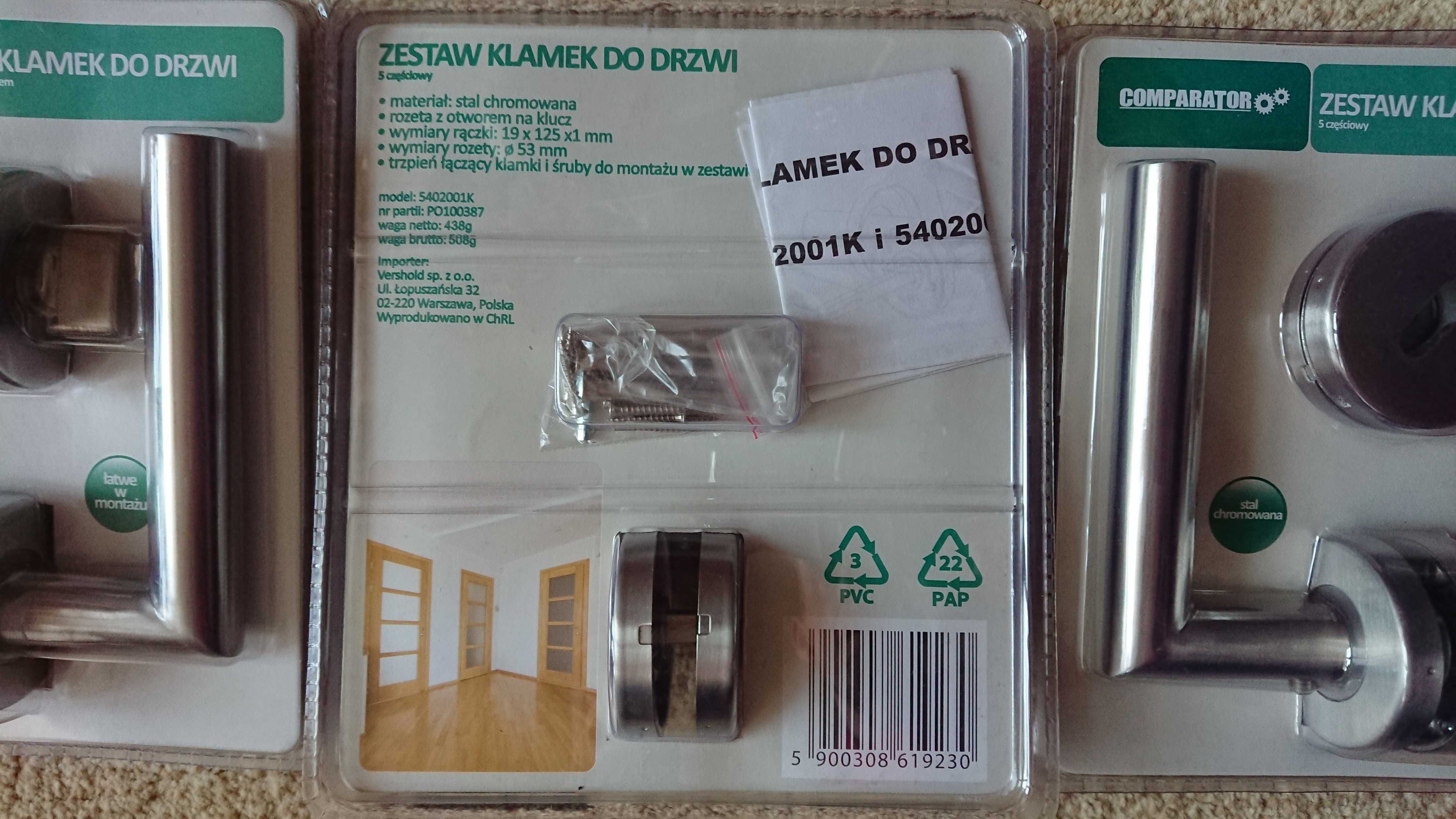 Zestaw klamek do drzwi 4/5 częściowy COMPARATOR 3 sztuki