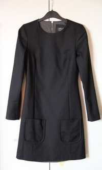 CZARNA sukienka kieszenie długi rekaw SIMPLE 34 xs 36 s malinowska