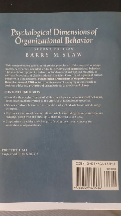Livro "Psychological Dimensions of Organizational Behavior" Barry M.