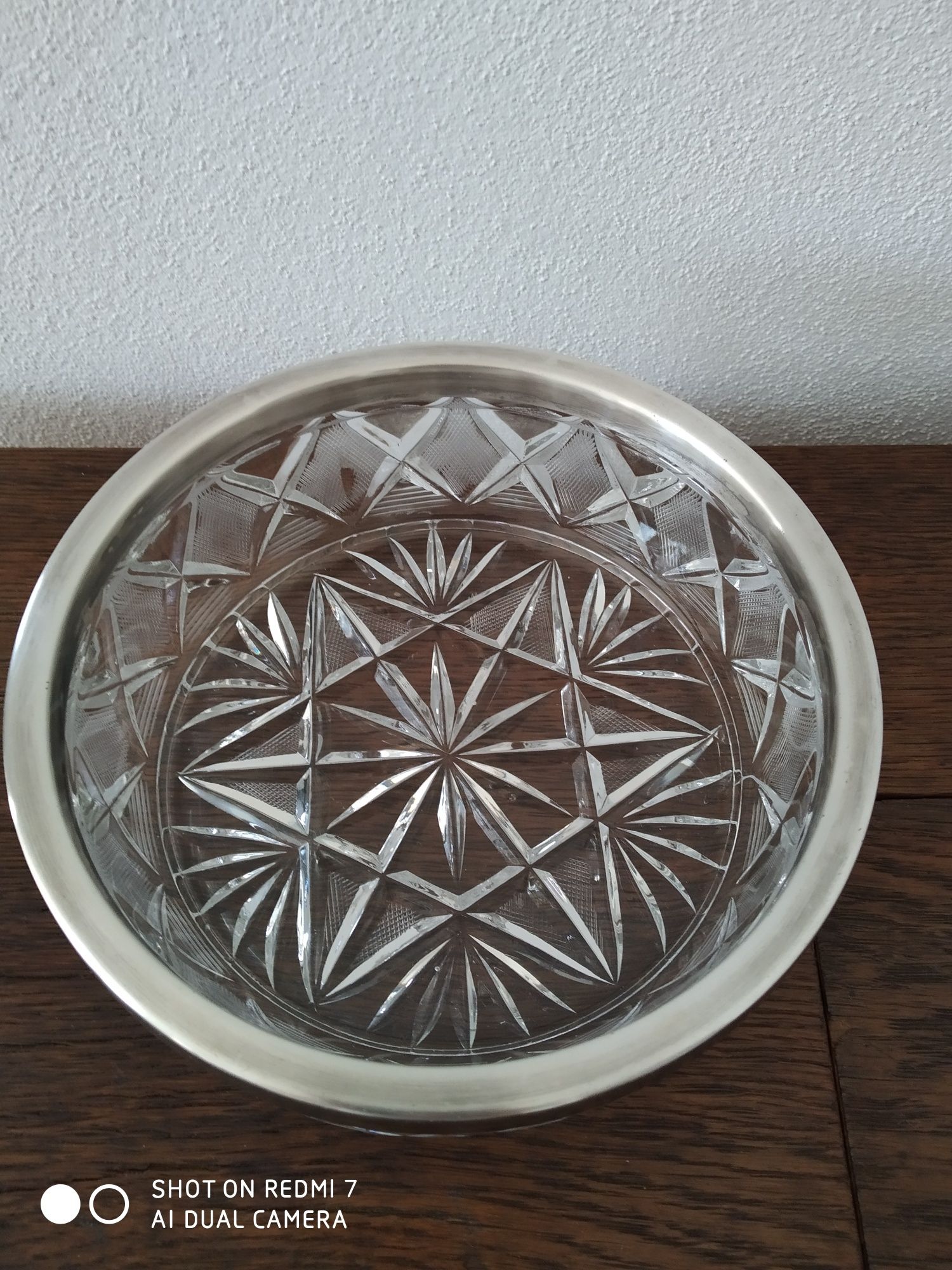 Miska, misa, kryształ hefra z posrebrzanym okuciem