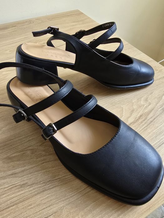 Туфлі шкіряні з відкритою пяткою на каблучку