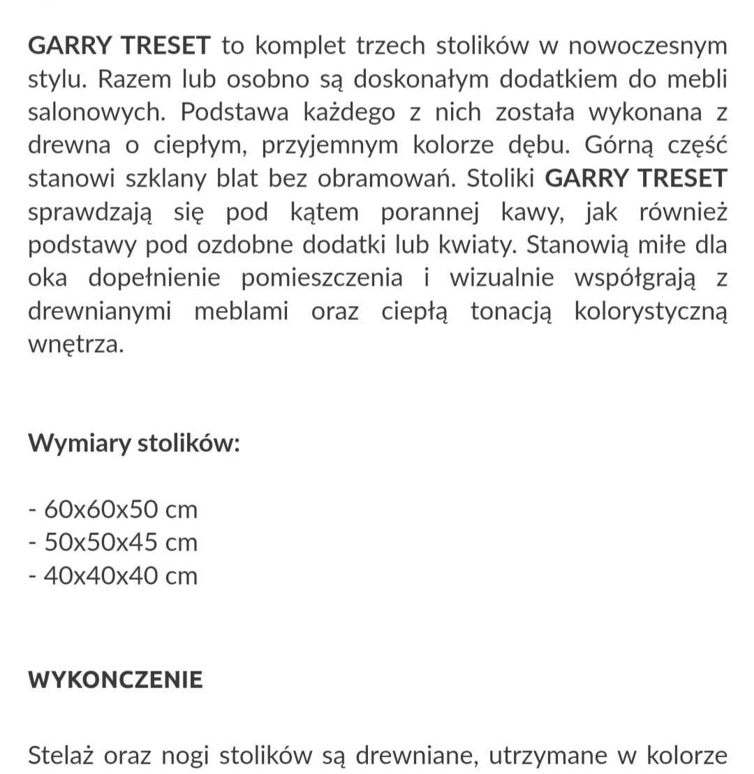 Garry Treset zestaw 3 stolików drzewo szkło styl skandynawski