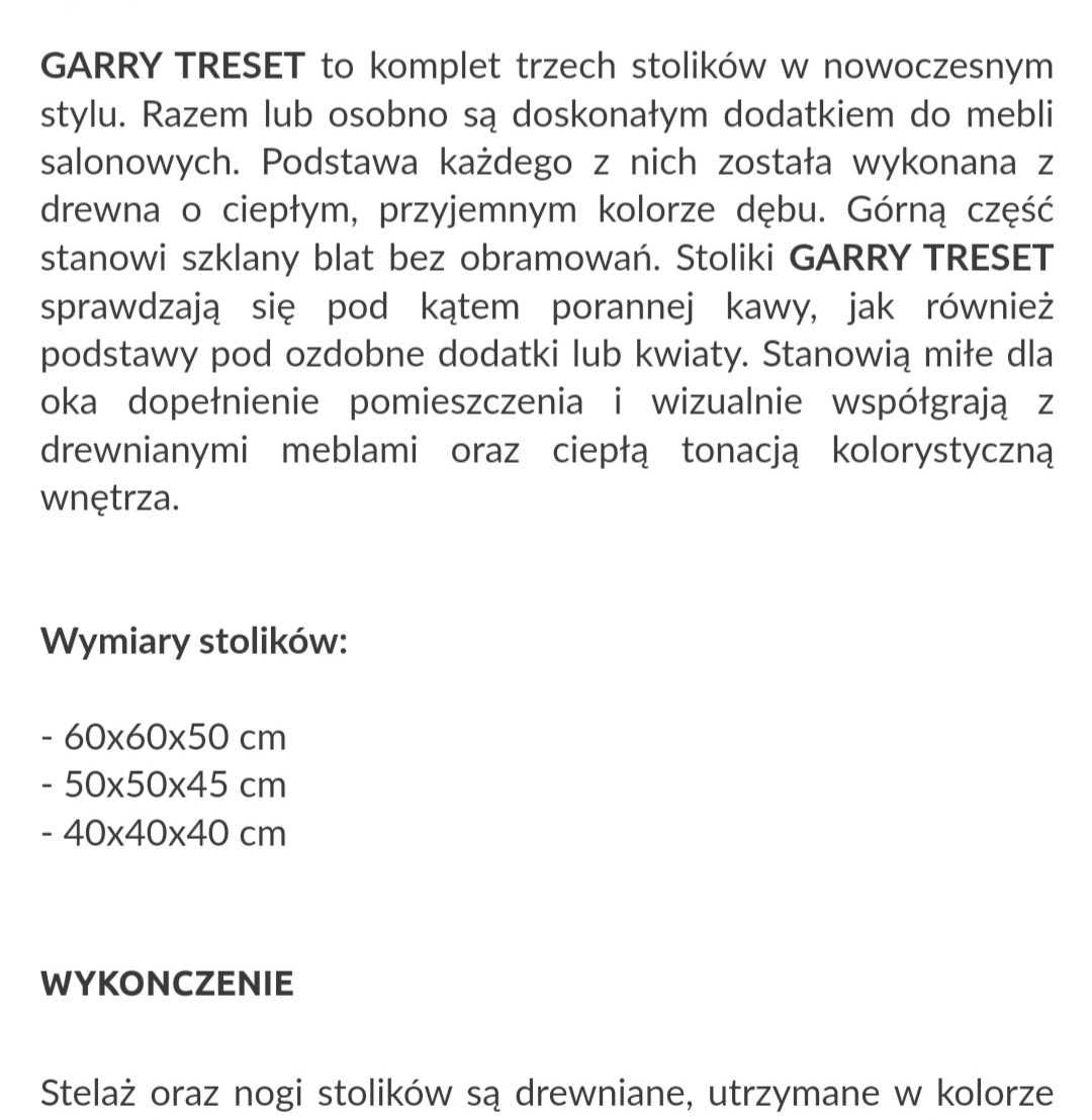Garry Treset zestaw 3 stolików drzewo szkło styl skandynawski