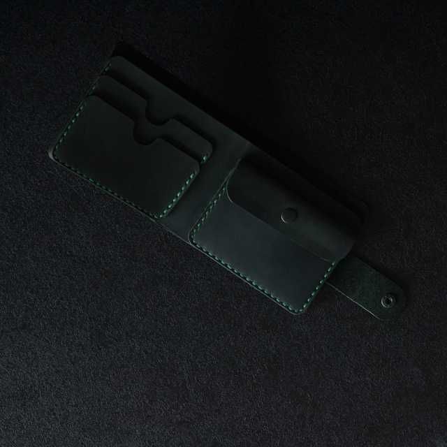 Portfel męski skórzany zapinany na zatrzask zielony handmade