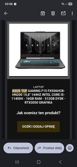 Laptop gamingowy ASUS TUF Gaming F15 FX506HCB-HN200 15,6" 144Hz i5-114