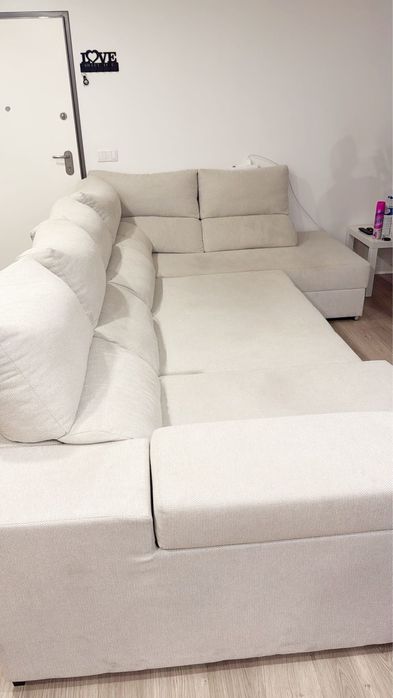 Sofá cinza com chaise longue