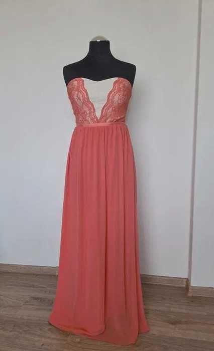 Długa wieczorowa maxi sukienka Asos 40 elegancka koralowa na wesele