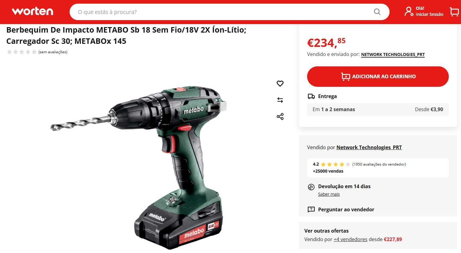 Metabo Máquina Furar a Bateria NOVA