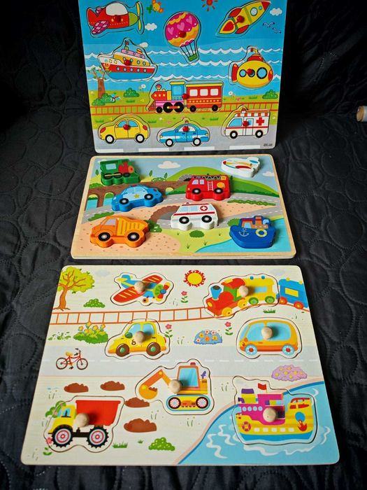 3 drewniane układanki dla chłopca