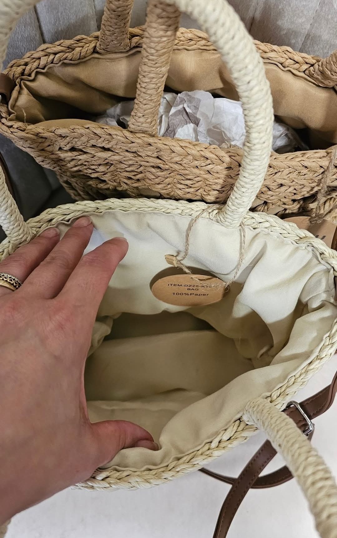 Torebka mała koszyk pleciony boho karmelowa
