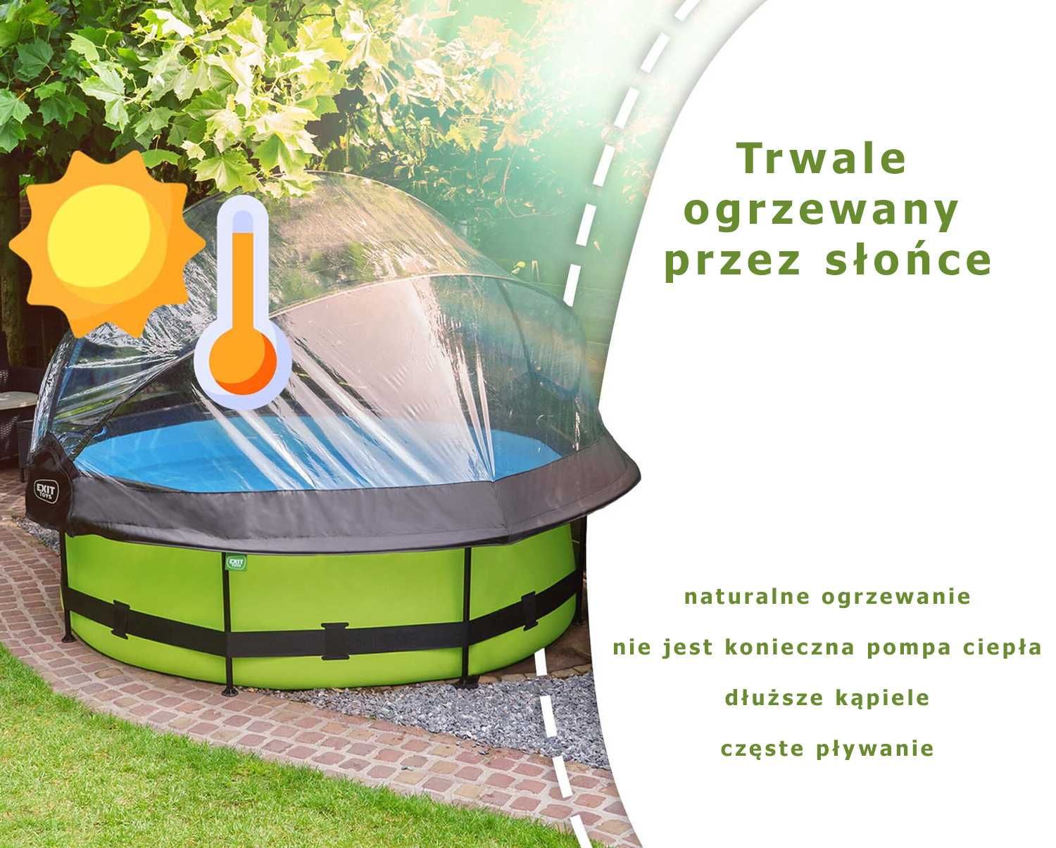Basen EXIT WOOD brązowy okrągły 360 cm składany dach kopuła+pompa filt