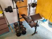 Ławeczka do ćwiczeń gryf, obciążenie oraz hantle. Łacznie ponad 200kg!