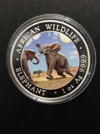 Серебряная монета Сомали - Слон- 1 унция, цветная