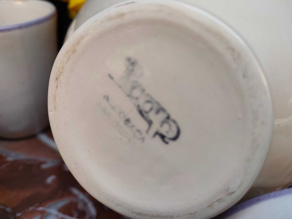 Ręcznie malowany dzbanek z kubeczkami - Liście i kiście winogron