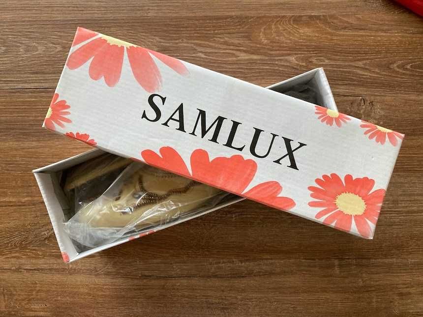 Klapki pantofle damskie beżowe brązowe 38 wsuwane haftowane Samlux