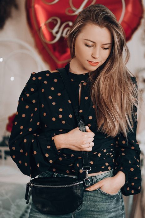 Czarna Damska Skórzana Włoska Saszetka Nerka pasek elegancka premium