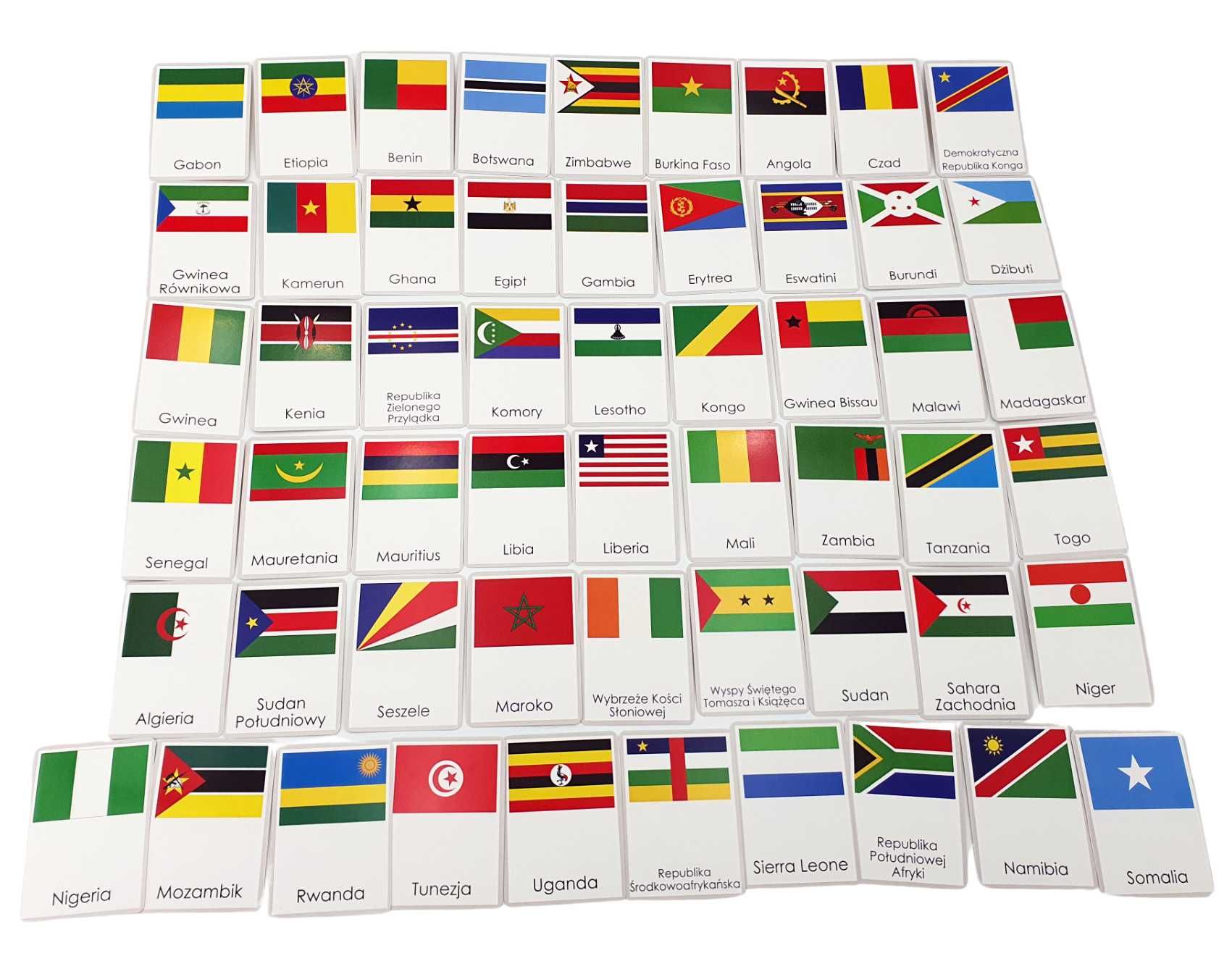 Karty obrazkowe FLAGI PAŃSTW KRAJÓW AFRYKI Montessori 55 kart
