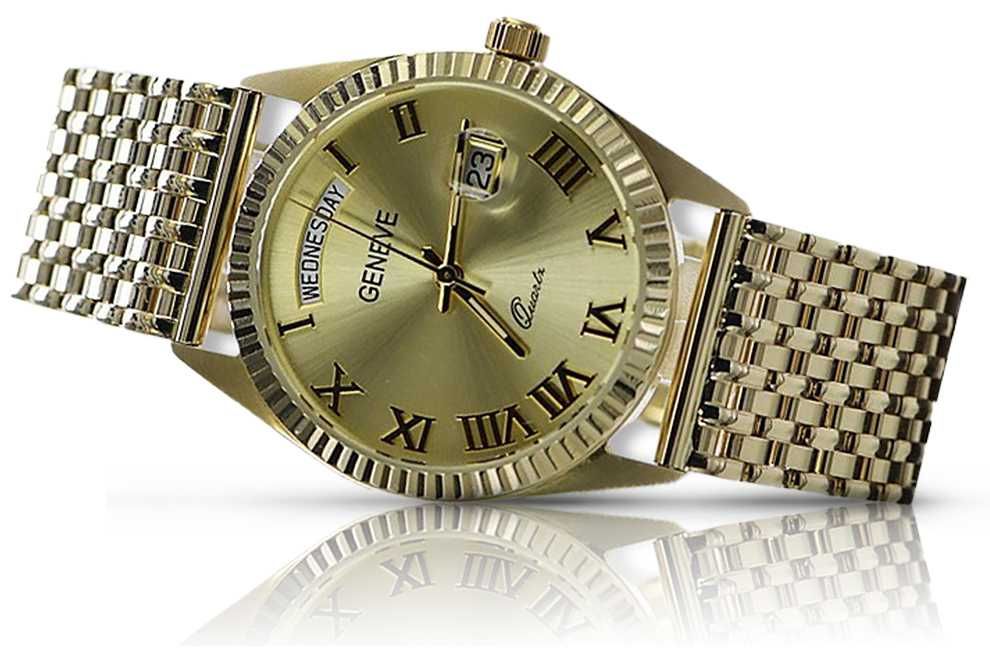 Złoty zegarek z bransoletą męski 14k 585 Geneve mw013ydy2&mbw013y