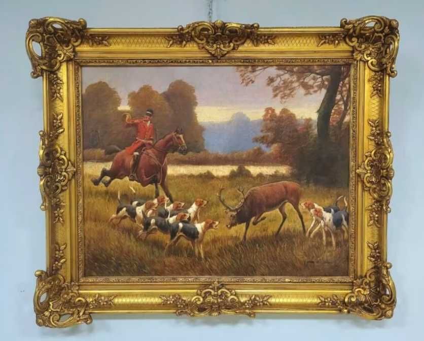 Аентикварная живопись, картина, Охота, антикварний живопис Полювання