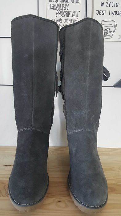 Nowe kozaki Botki S-Oliver Szare Skóra naturalna Zamsz rozm. 40