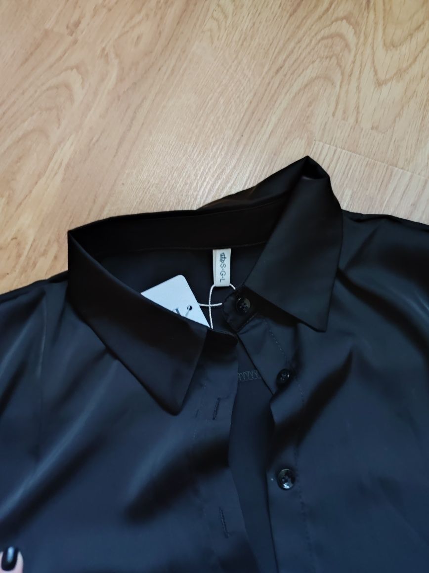 Рубашка сатин шёлк черная блуза xs-s размер топ кофта Донецк 1000