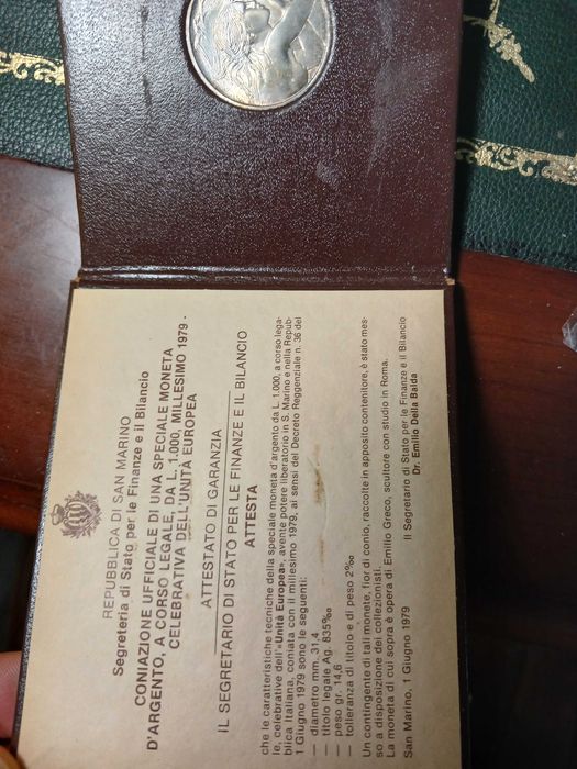 Сан-Марино 1000 лир 1979г. ЕС серебро редкая банковская комплектация