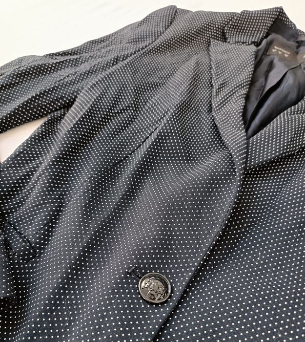 Wiskozowa granatowa marynarka damska żakiet w kropki S Zara