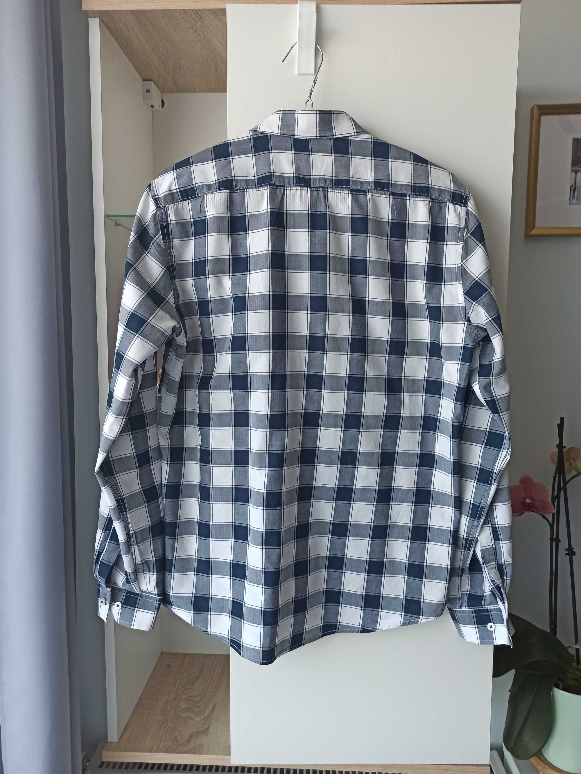 Koszula H&M w biało-granatową kratę S.